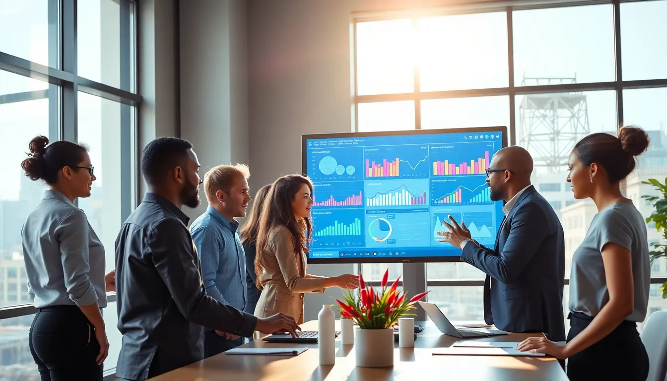 diverse team collaborating on advanced technology in a modern office.